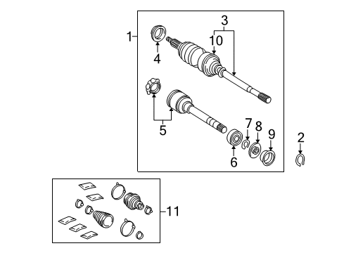 2002 Toyota Solara Drive Axles - Front Shaft & Joint Diagram for 43470-09870