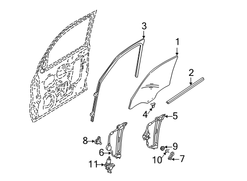 2002 Ford Escape Front Door - Glass & Hardware Door Glass Retainer Diagram for 3L8Z-78214A56-AA