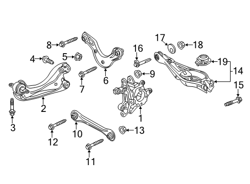 2019 Honda Accord Rear Suspension Components, Lower Control Arm, Upper Control Arm, Stabilizer Bar Knuckle, Right Rear Diagram for 52210-TWA-A01