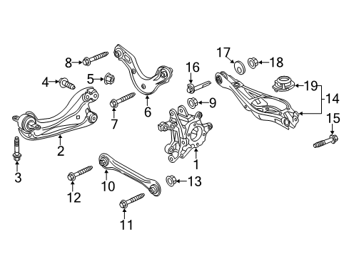 2019 Honda Accord Rear Suspension Components, Lower Control Arm, Upper Control Arm, Stabilizer Bar Knuckle, Right Rear Diagram for 52210-TVA-A01