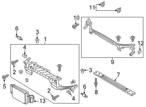 2018 Ford Fusion Radiator Support Mount Panel Retainer Diagram for DS7Z-13N020-A