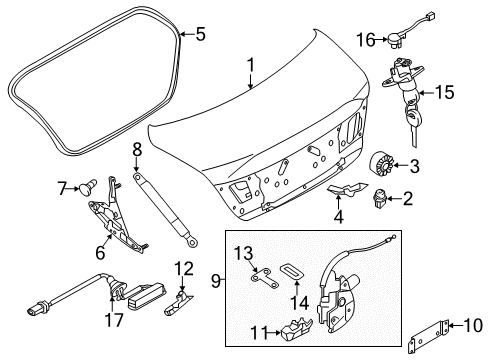 2015 Infiniti Q70 Trunk Stay Assembly-Trunk Lid Diagram for 84430-1PM5C