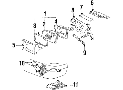 1988 Toyota Celica Headlamps Driver Side Headlight Assembly Diagram for 81150-2B010