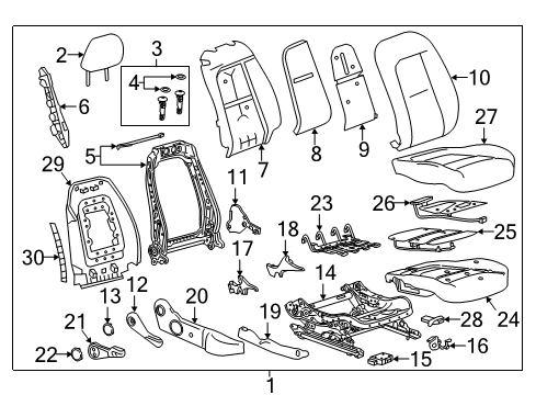 2017 Chevrolet Bolt EV Passenger Seat Components Module Bracket Diagram for 13511543