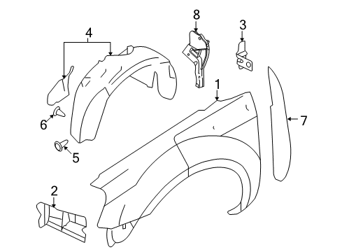 2009 Ford Taurus X Fender & Components Fender Liner Diagram for 8F9Z-16102-A