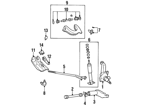 1997 Toyota T100 Front Suspension Components, Lower Control Arm, Upper Control Arm, Stabilizer Bar Spring, Torsion Bar, RH Diagram for 48161-34020