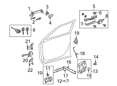 2011 Toyota Highlander Front Door Handle, Inside Diagram for 69205-20210-C0