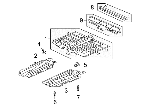 2006 Honda Insight Pillars, Rocker & Floor - Floor & Rails Stay, L. Floor Cover Diagram for 74616-S3Y-505