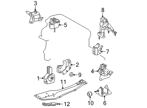 2007 Scion tC Engine & Trans Mounting Rear Insulator Diagram for 12321-28160