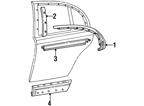 2000 Lincoln Continental Exterior Trim - Rear Door Body Side Molding Diagram for 1F3Z-5425557-KAPTM