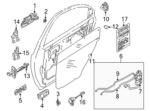 2002 Kia Spectra Rear Door - Lock & Hardware Outer Handle Assembly, Right Diagram for 0K2N172410XX