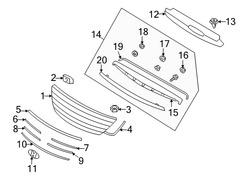 2007 Hyundai Azera Grille & Components Symbol Mark Emblem Diagram for 86300-3A000