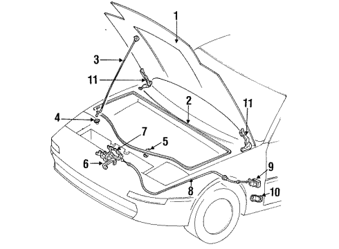 1995 Toyota MR2 Hood & Components Support Rod Holder Diagram for 53452-17030