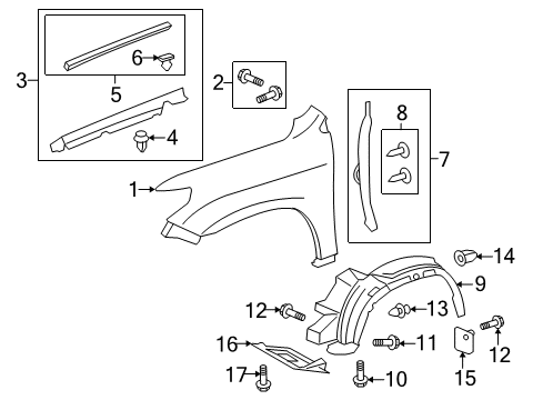 2021 Lexus LX570 Fender & Components Seal Sub-Assembly, FENDE Diagram for 53808-60140