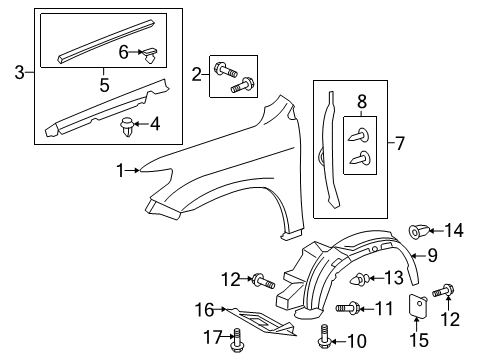 2015 Lexus LX570 Fender & Components Shield Sub-Assy, Front Fender Splash, RH Diagram for 53807-60140