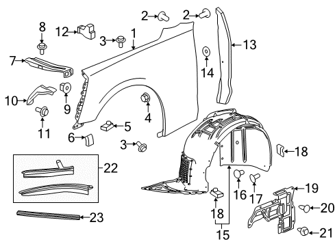 2022 Chevrolet Camaro Fender & Components Fender Liner Diagram for 84922608