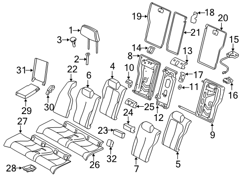 2015 BMW 435i Rear Seat Components Cover, Backrest, Leather, Middle Diagram for 52207352626