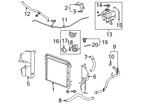 2009 Cadillac SRX Radiator & Components Radiator Surge Tank Inlet Hose Diagram for 19130184