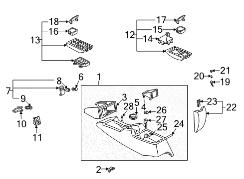 1995 Chevrolet Camaro Convertible Top Console Asm, Front Floor Diagram for 16754481