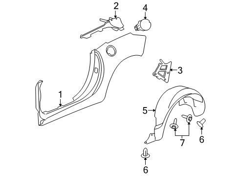 2008 Pontiac Solstice Quarter Panel & Components Wheelhouse Liner Diagram for 25975692