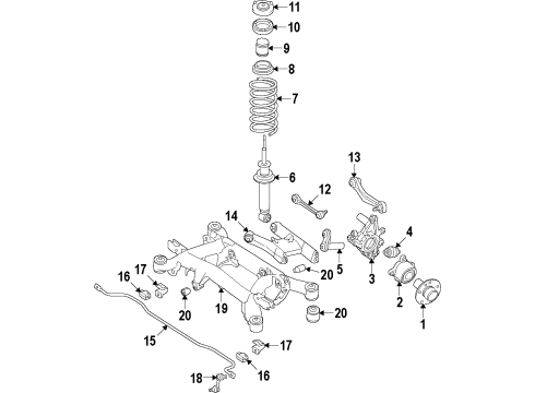 2015 BMW 550i GT Rear Suspension Components, Lower Control Arm, Upper Control Arm, Stabilizer Bar Guide Support Diagram for 33506775735