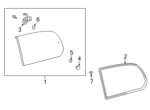 2001 Toyota Land Cruiser Quarter Window Retainer, Quarter Window Hinge Diagram for 62735-28040