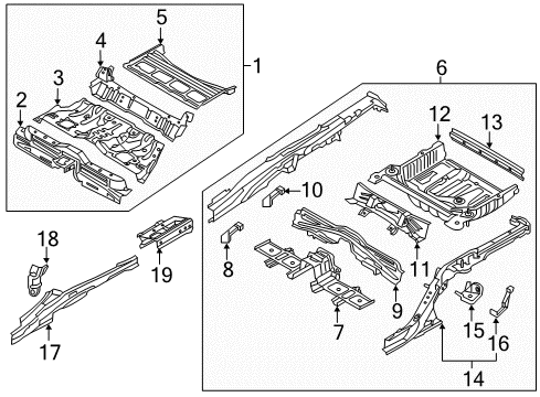 2020 Genesis G80 Rear Floor & Rails Extension Assembly-Rear Floor, Front Diagram for 65521-B1000