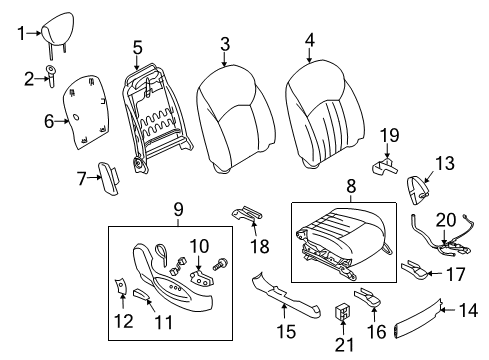 2009 Infiniti EX35 Passenger Seat Components Cushion & Adjuster Assy-Front, RH Diagram for 87300-1BD9A