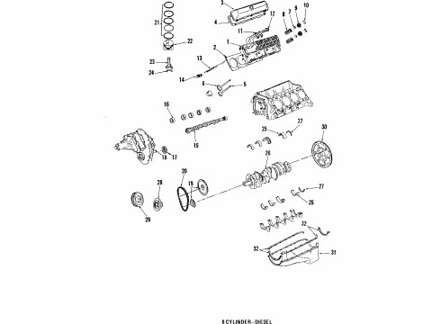 1985 Cadillac Seville Engine Parts, Mounts, Cylinder Head & Valves, Camshaft & Timing, Oil Pan, Oil Pump, Crankshaft & Bearings, Pistons, Rings & Bearings Cover Kit - Engine, Front Diagram for 3634555