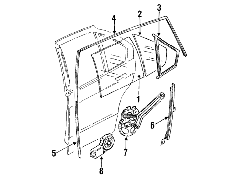 1996 BMW 328i Rear Door Left Rear Window Guide Diagram for 51348213983