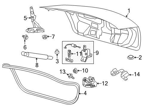2015 Lincoln MKS Trunk Hinge Diagram for DA5Z-5442700-A