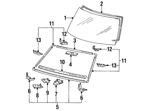 1989 Toyota Pickup Windshield Glass, Reveal Moldings Weatherstrip, Windshield Diagram for 56121-89122