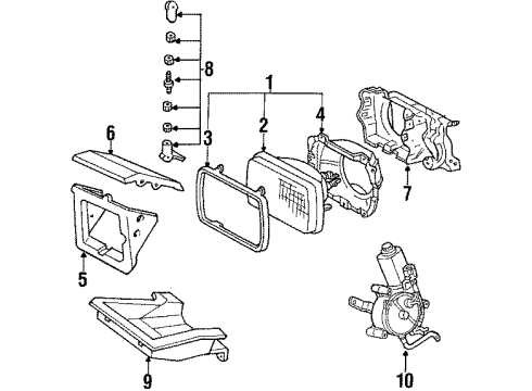 1984 Toyota Celica Headlamps Driver Side Headlight Assembly Diagram for 81150-14700