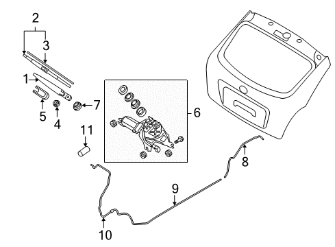 2009 Hyundai Accent Lift Gate - Wiper & Washer Components Rear Washer Nozzle Assembly Diagram for 98930-1E000