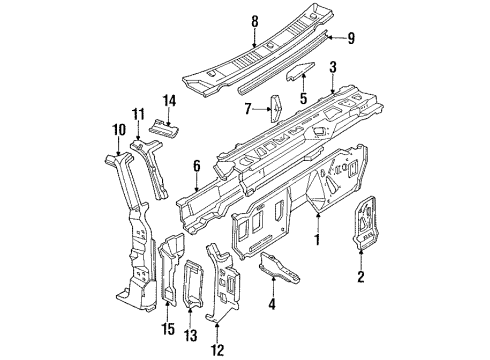 1993 Ford F-250 Cab Cowl, Hinge Pillar Dash Panel Diagram for F4TZ1501610A