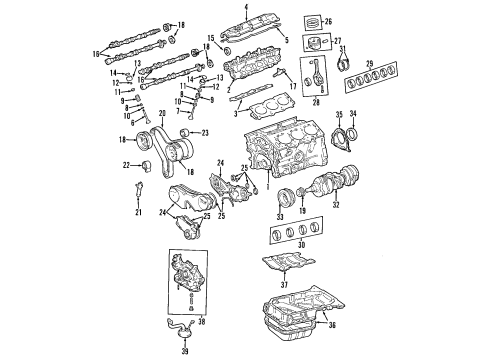 2006 Lexus RX330 Engine Parts, Mounts, Cylinder Head & Valves, Camshaft & Timing, Oil Pan, Oil Pump, Crankshaft & Bearings, Pistons, Rings & Bearings Rod, Engine Moving Control Diagram for 12363-0A100