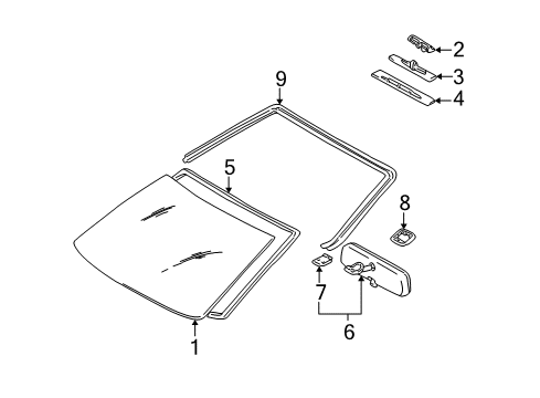 2001 Toyota Prius Windshield Glass, Reveal Moldings Mirror Inside Cover Diagram for 87834-01020-B5