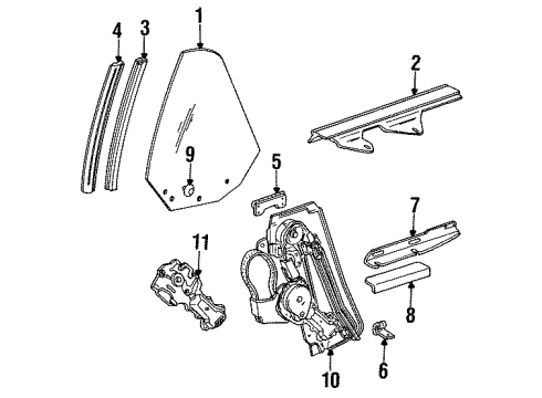 1994 Pontiac Sunbird Quarter Panel - Glass & Hardware Quarter Window Electric Regulator ASSEMBLY (Service) Diagram for 16600991