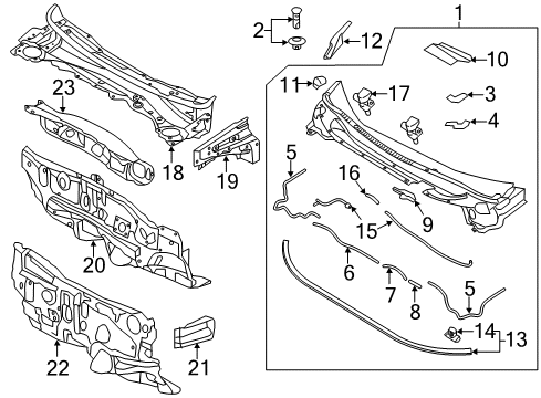 2017 Kia Rio Cowl Front Windshield Washer Sprayer Nozzle Assembly, Left Diagram for 98630-3X000