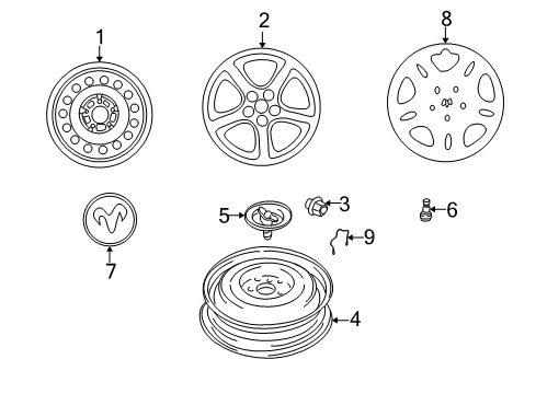 2001 Dodge Stratus Wheels, Covers & Trim Wheel Center Cap Diagram for MR621498