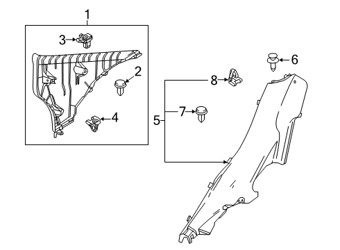 2020 Toyota Yaris Interior Trim - Quarter Panels Upper Quarter Trim Diagram for 62471-WB003