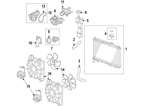 2015 Honda Civic Cooling System, Radiator, Water Pump, Cooling Fan Motor, Cooling Fan Diagram for 19030-R1A-A01