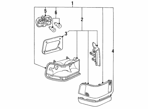 1993 Ford Escort Bulbs Lens & Housing Diagram for F1KY13451AB
