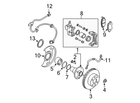 2000 Nissan Sentra Brake Components Caliper Assy-Front LH, W/O Pad & Shim Diagram for 41011-4Z310