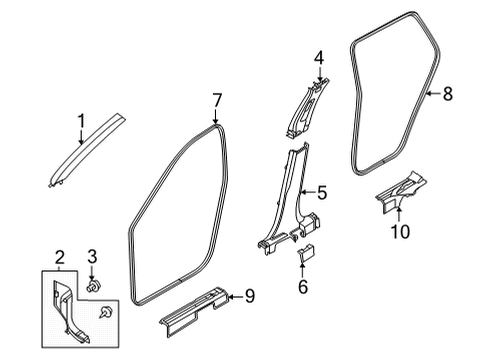 2021 Nissan Rogue Interior Trim - Pillars Garnish Assy-Front Pillar, LH Diagram for 76912-6RA2A