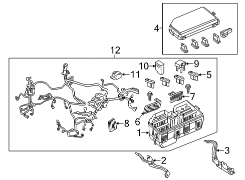 2013 Acura ILX Electrical Components Bracket, Relay Box Diagram for 38252-TX6-A00