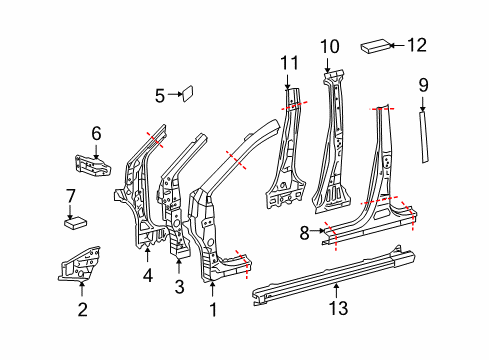 2011 Toyota Matrix Center Pillar & Rocker, Hinge Pillar Center Pillar Reinforcement Diagram for 61037-02914