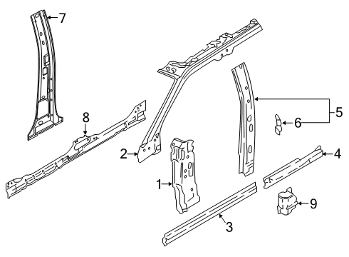 2021 Ford Expedition Center Pillar, Hinge Pillar Floor Side Rail Diagram for JL1Z-4010110-A