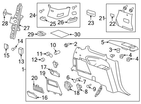 2008 GMC Acadia Interior Trim - Quarter Panels Quarter Trim Panel Diagram for 25956779