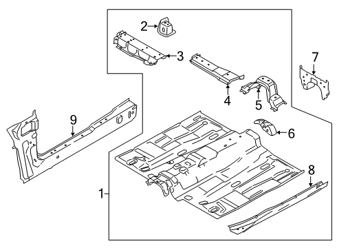 2022 Ford Transit Connect Floor & Rails Front Floor Pan Diagram for DV6Z-1711135-G